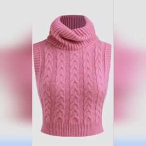 New! Cider Sleeveless High neck Cableknit Sweater in Rose